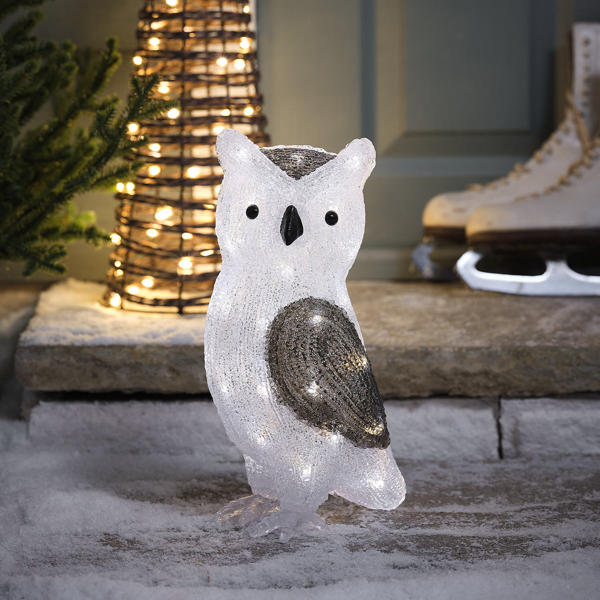 30cm LED Acryl Weihnachtsfigur außen Ollie die Eule mit zweifarbigen LEDs