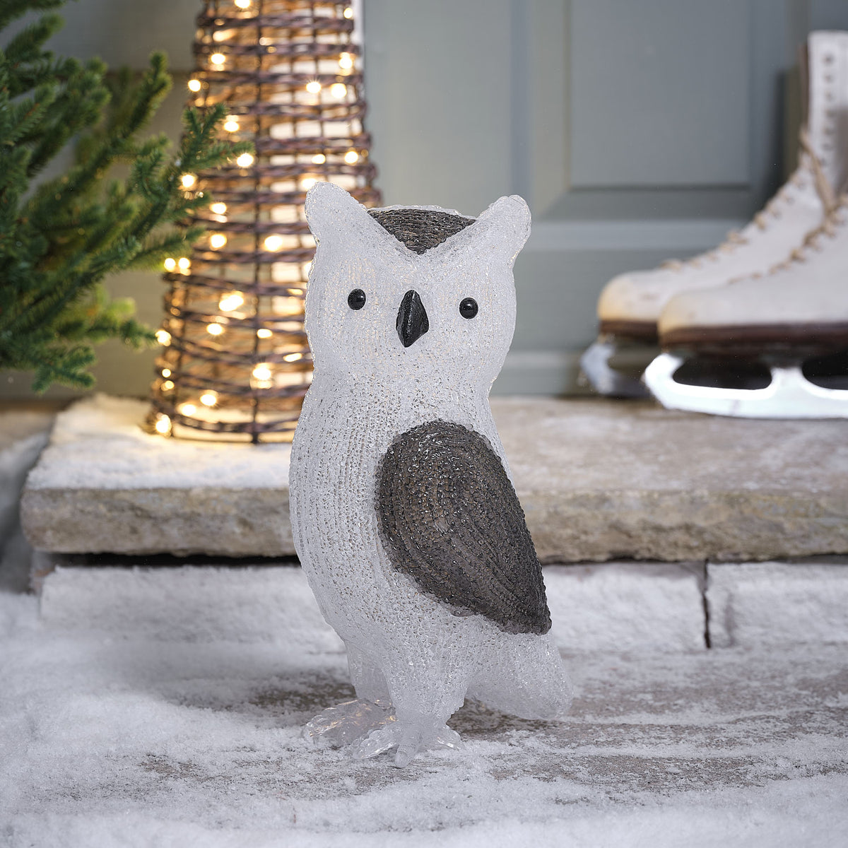 30cm LED Acryl Weihnachtsfigur außen Ollie die Eule mit zweifarbigen LEDs