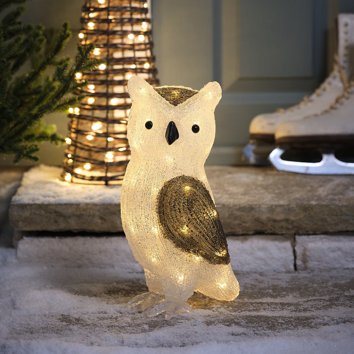 30cm LED Acryl Weihnachtsfigur außen Ollie die Eule mit zweifarbigen LEDs