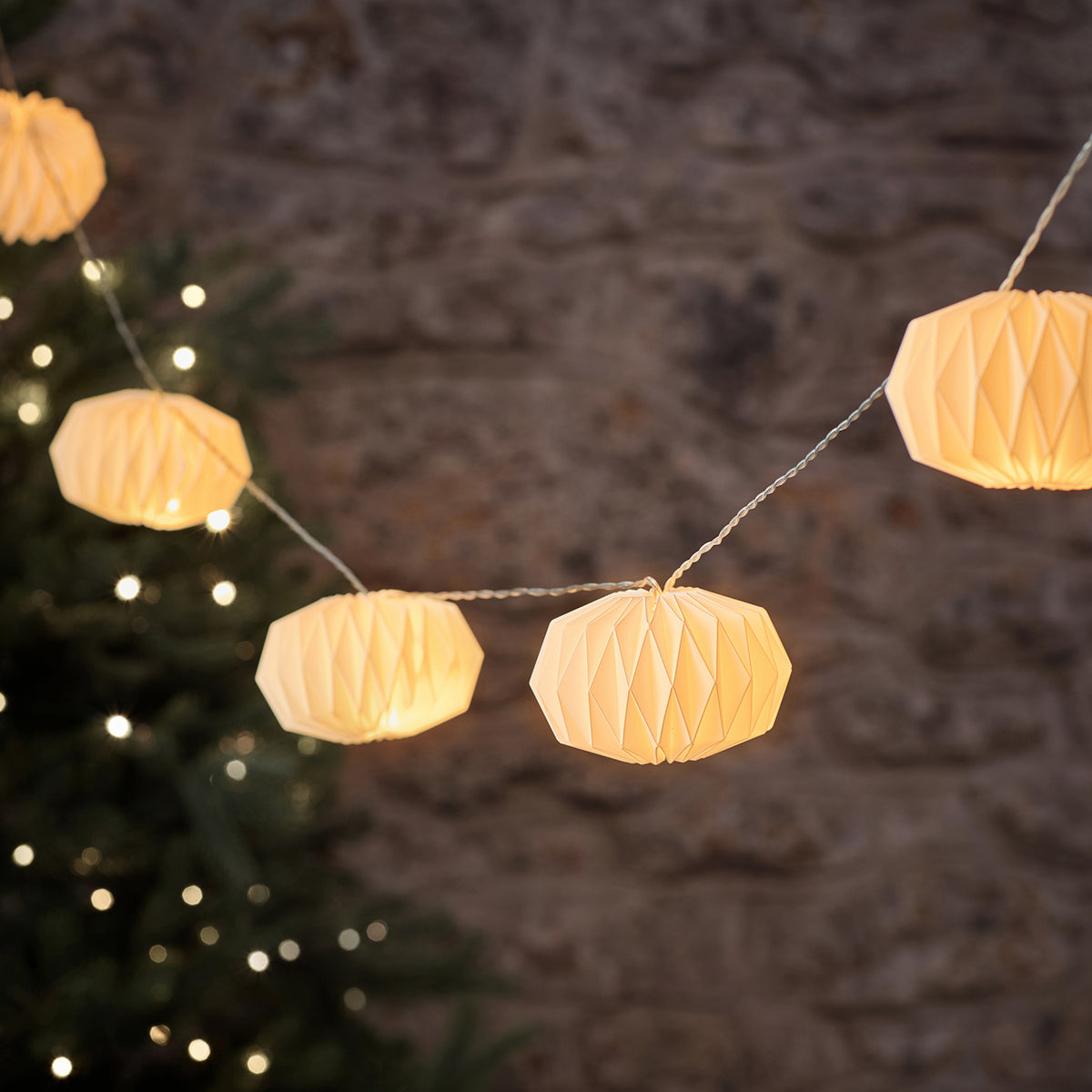 10er LED-Lampion-Lichterkette aus Papier in Warmweiß für den Außenbereich