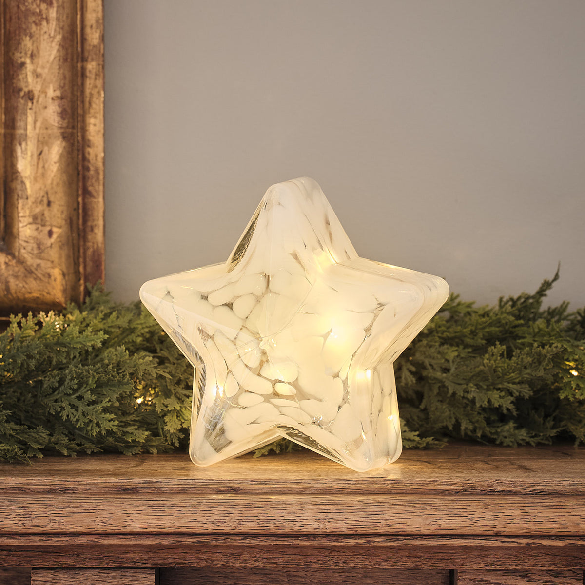 2er Set LED-Weihnachtsdeko aus Glas mit Stern und Baum in Champagner und Weiß