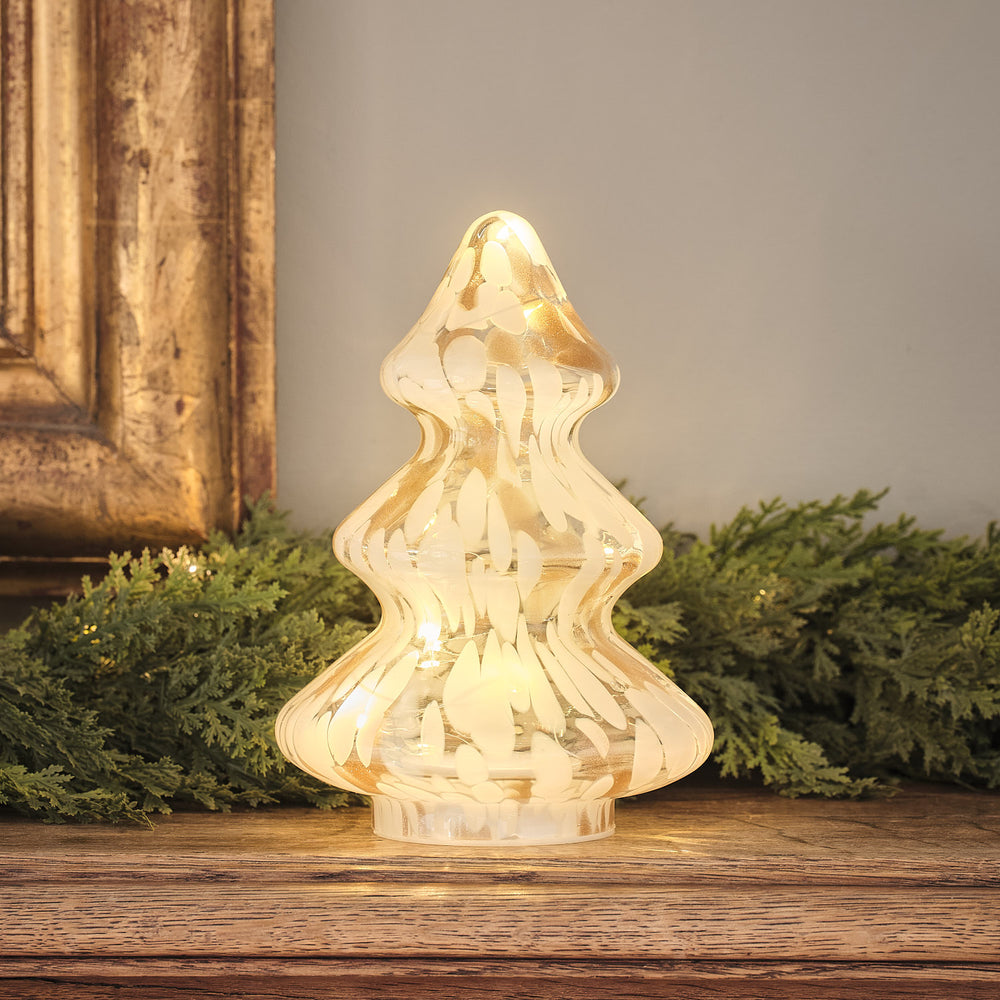 Champagnerfarbener LED-Deko-Weihnachtsbaum aus Konfetti-Glas mit Timer