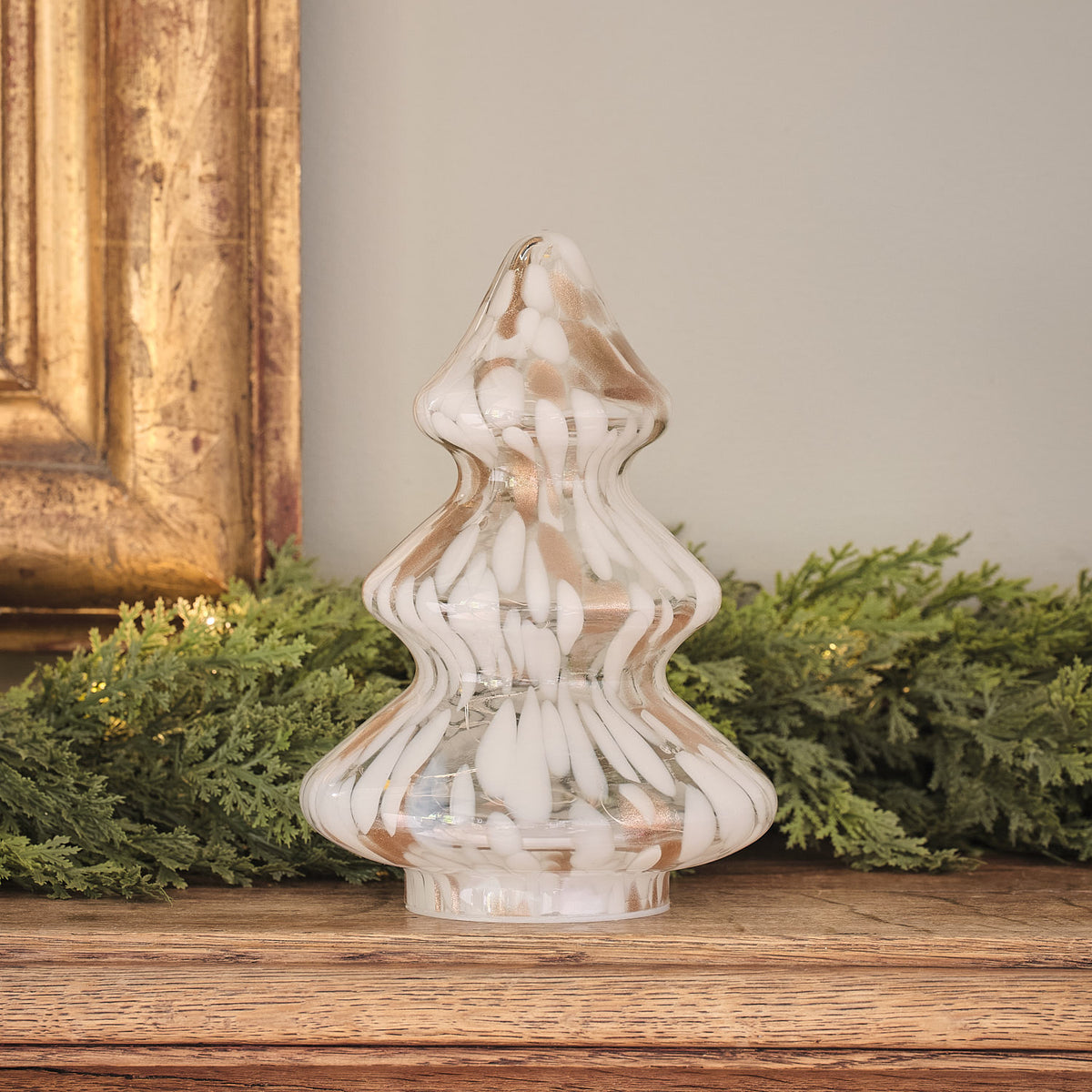 Champagnerfarbener LED-Deko-Weihnachtsbaum aus Konfetti-Glas mit Timer