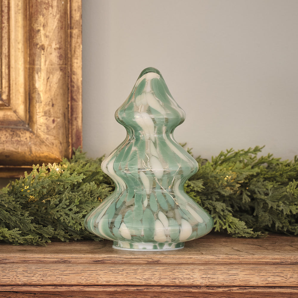 Grüner LED-Deko-Weihnachtsbaum aus Konfettiglas