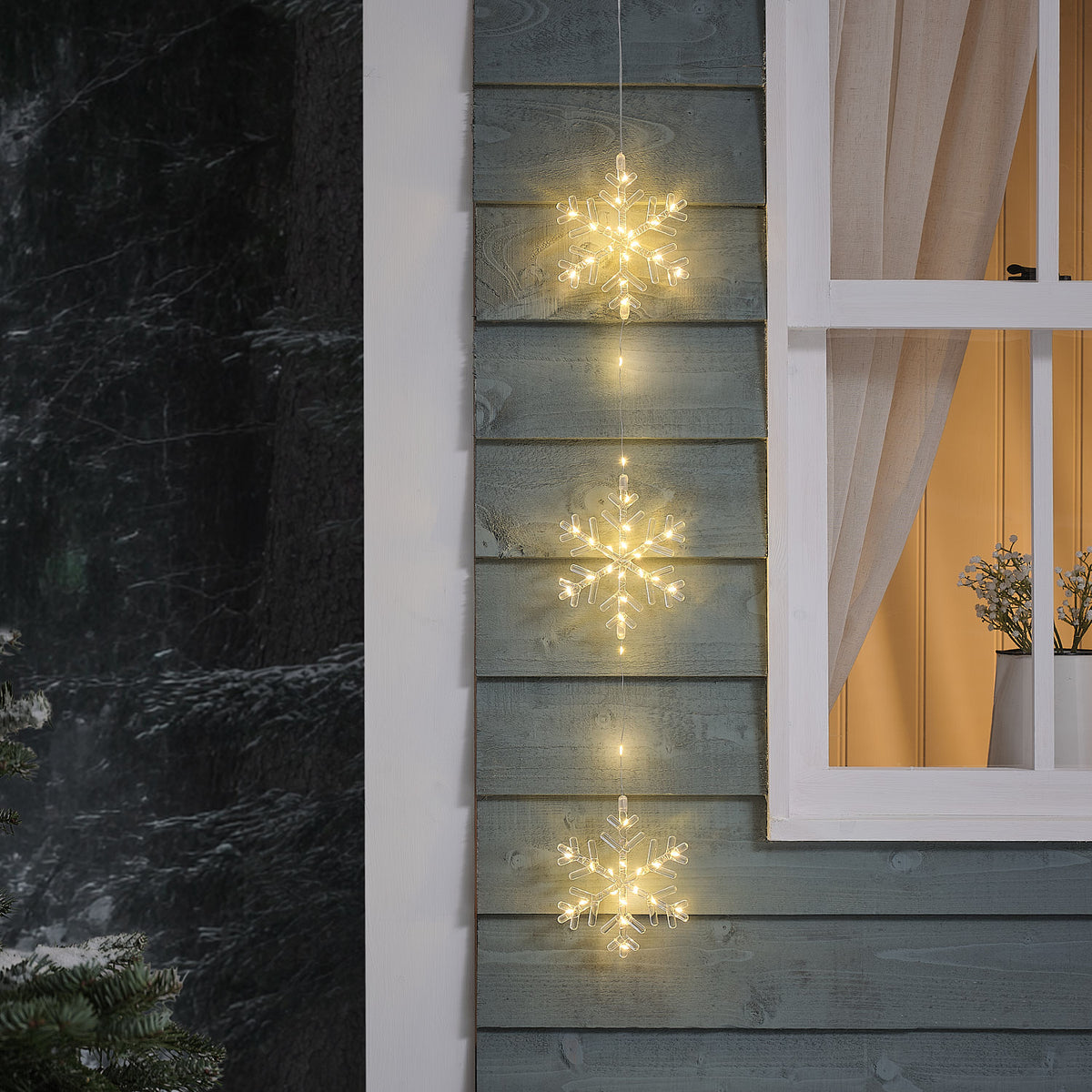 3er-Set LED-Schneeflocken außen aus Acryl mit Timer-Funktion