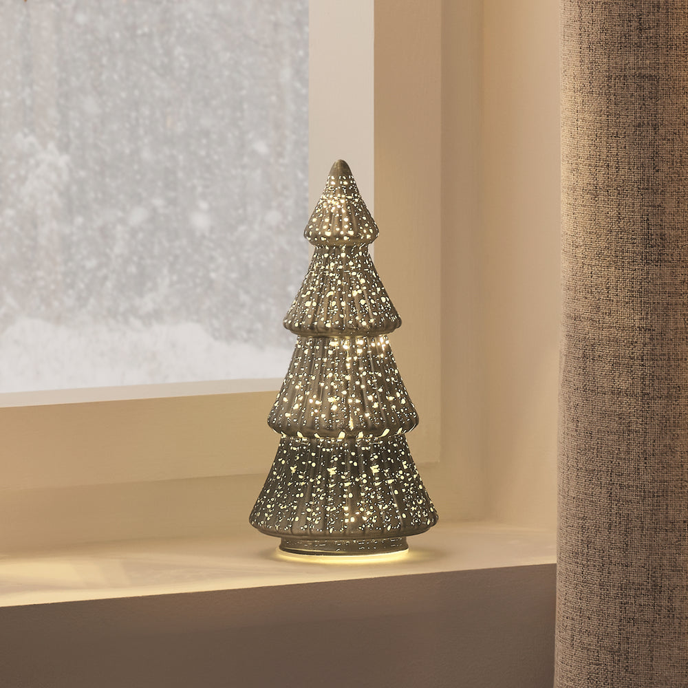 21cm LED Deko Tannenbaum aus Glas in Grün mit Antik-Optik
