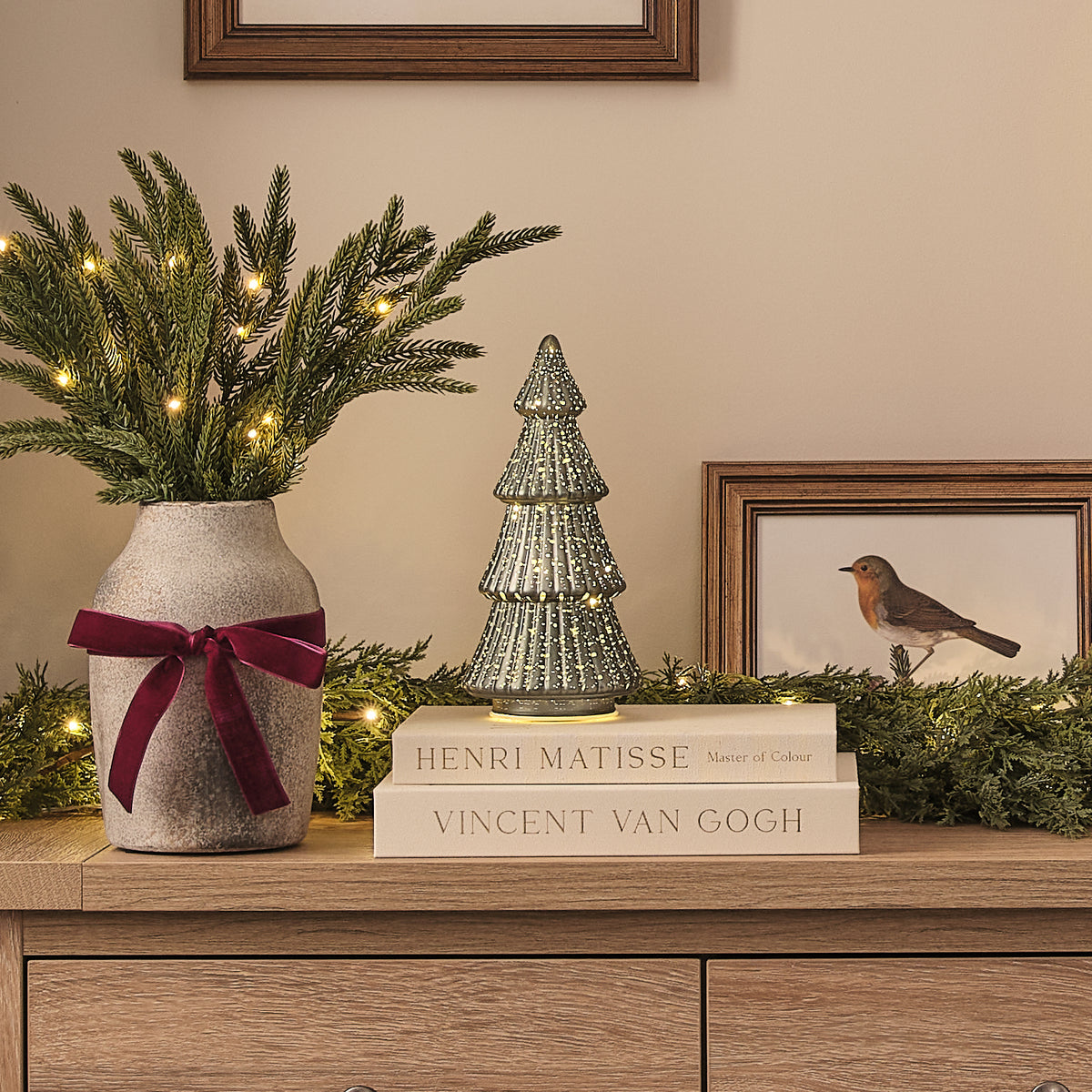 21cm LED Deko Tannenbaum aus Glas in Grün mit Antik-Optik