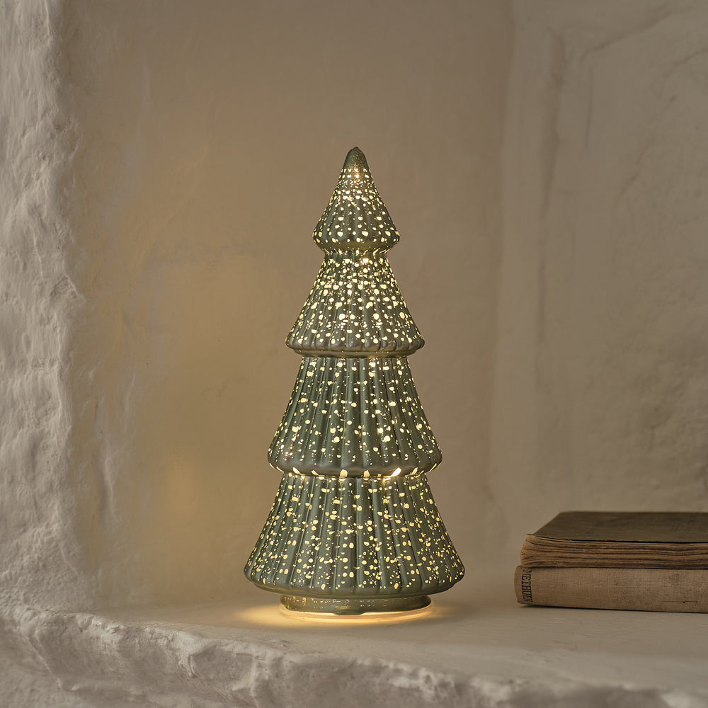 21cm LED Deko Tannenbaum aus Glas in Grün mit Antik-Optik