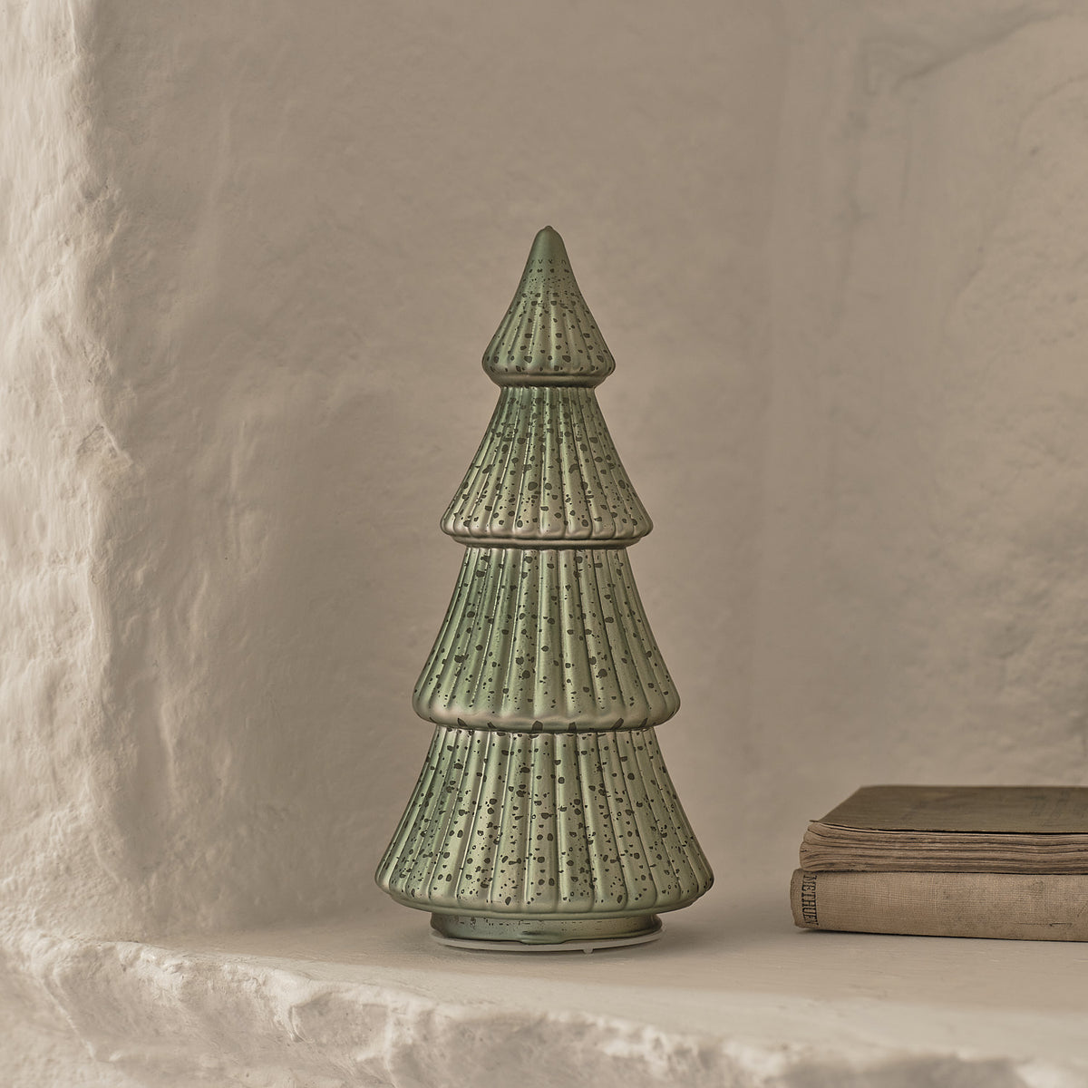 21cm LED Deko Tannenbaum aus Glas in Grün mit Antik-Optik