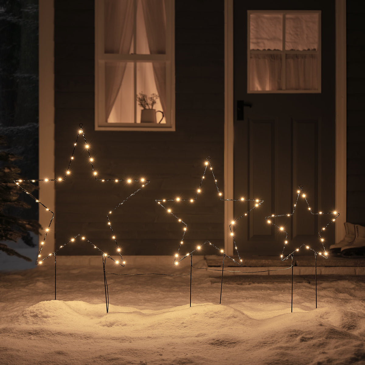 3er-Set Osby LED-Stern-Gartenstecker in Schwarz mit warmweißen Mikro-LEDs