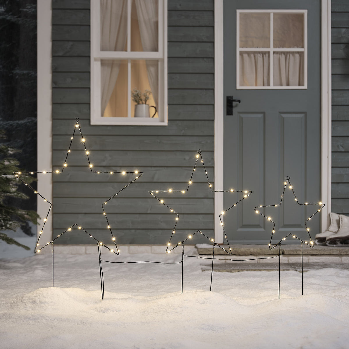 3er-Set Osby LED-Stern-Gartenstecker in Schwarz mit warmweißen Mikro-LEDs