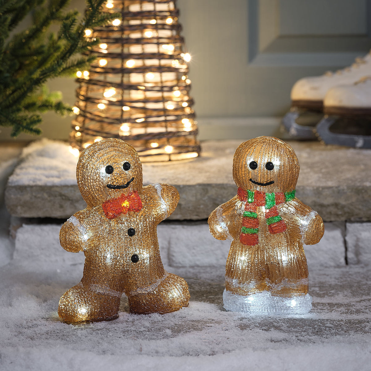 2er-Set LED-Lebkuchenmänner aus Acryl für außen 20 cm