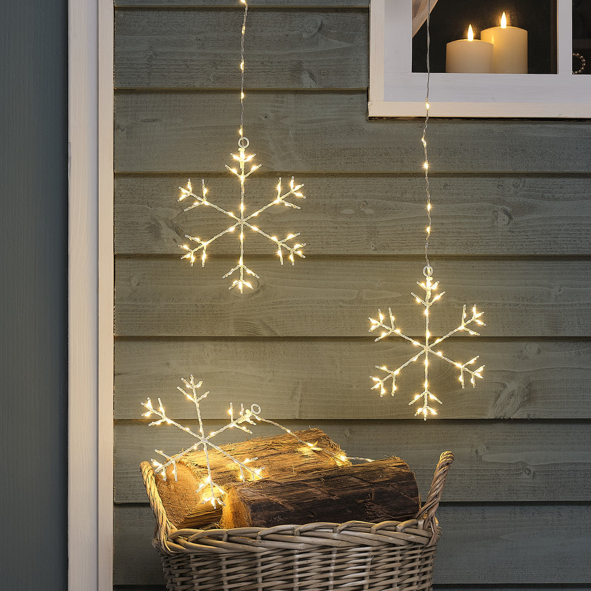 3er-Set warmweiße Osby LED-Schneeflocken für den Außenbereich