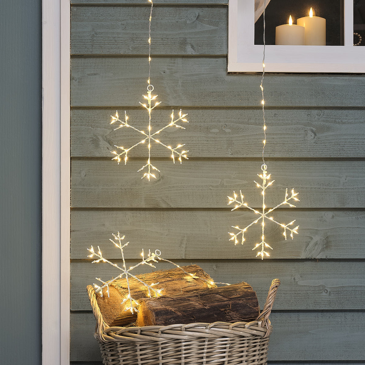 3er-Set warmweiße Osby LED-Schneeflocken für den Außenbereich