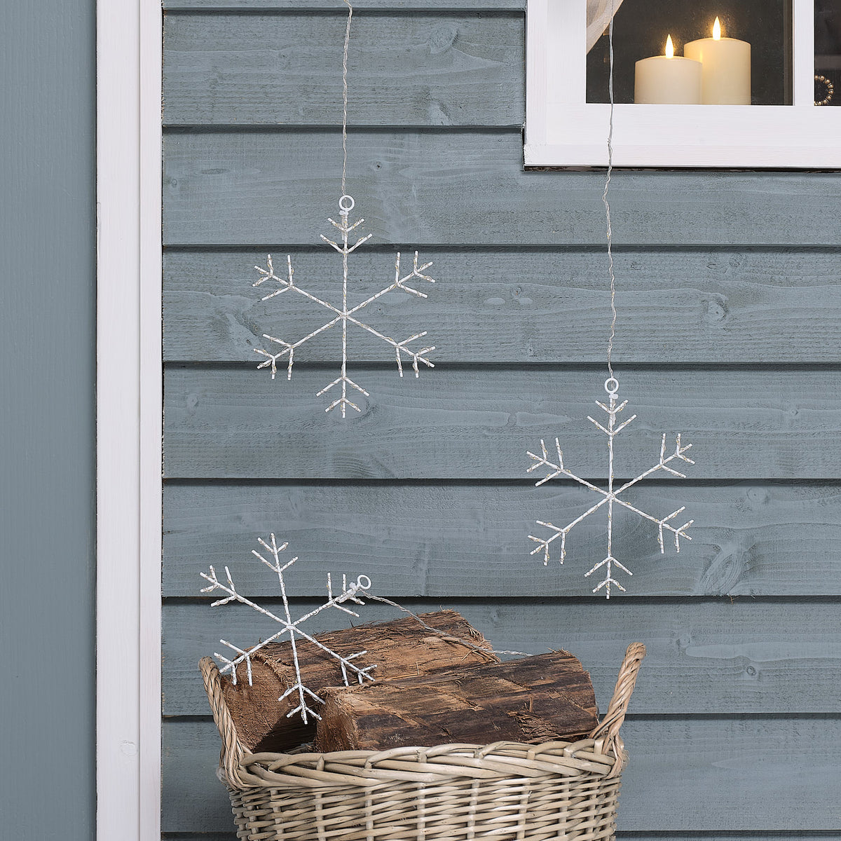3er-Set warmweiße Osby LED-Schneeflocken für den Außenbereich