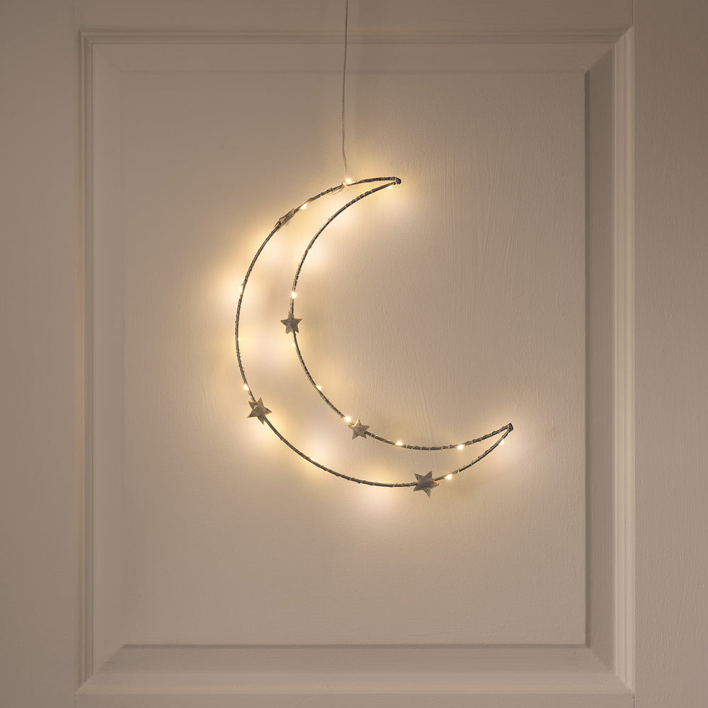 Warmweißer LED-Mond mit Sternen zum Aufhängen
