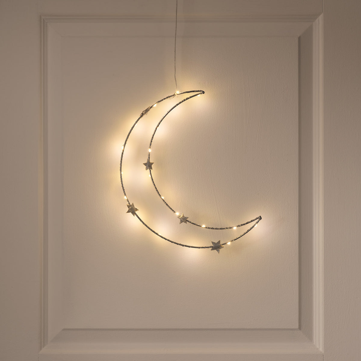 Warmweißer LED-Mond mit Sternen zum Aufhängen