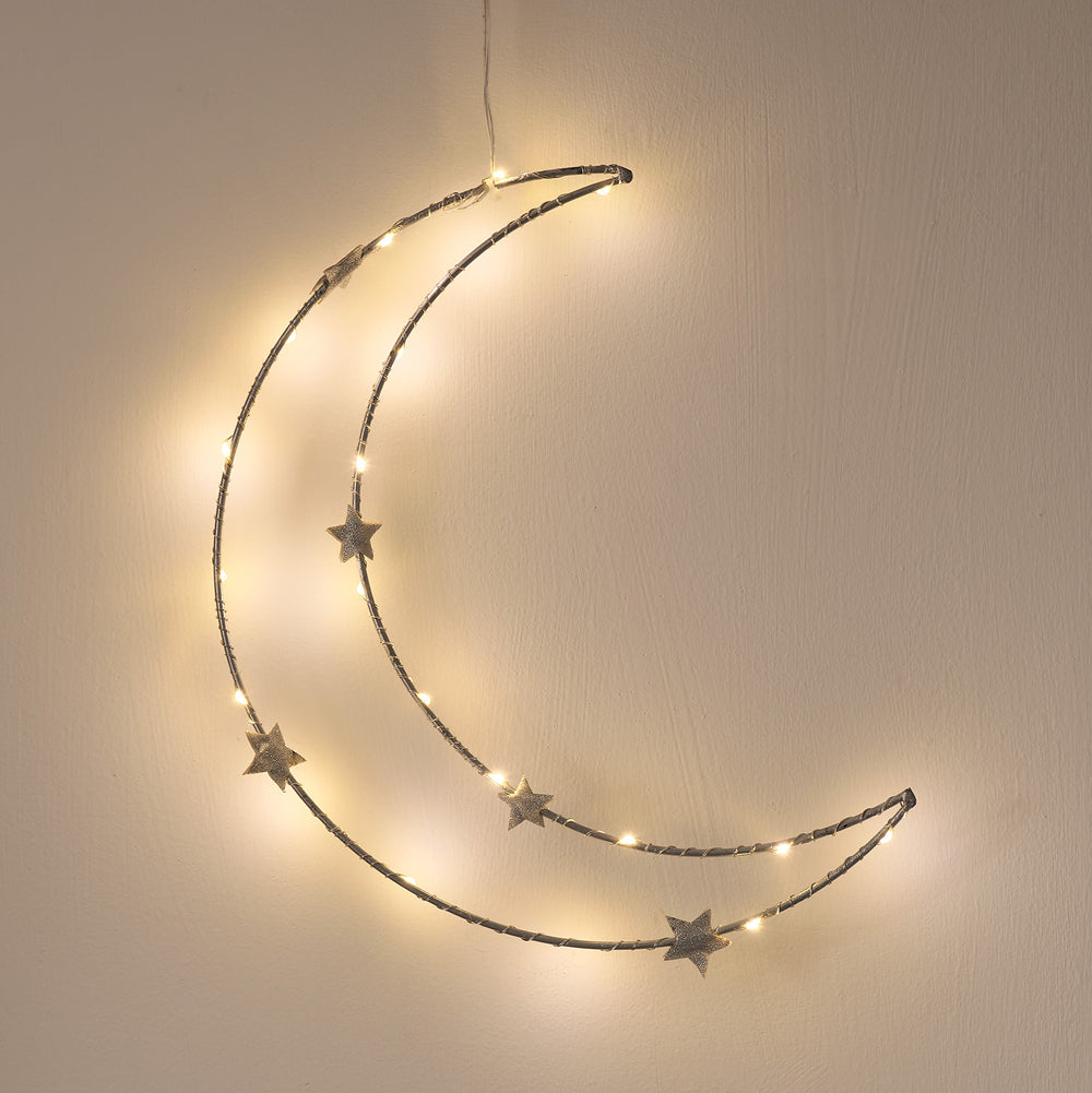 Warmweißer LED-Mond mit Sternen zum Aufhängen