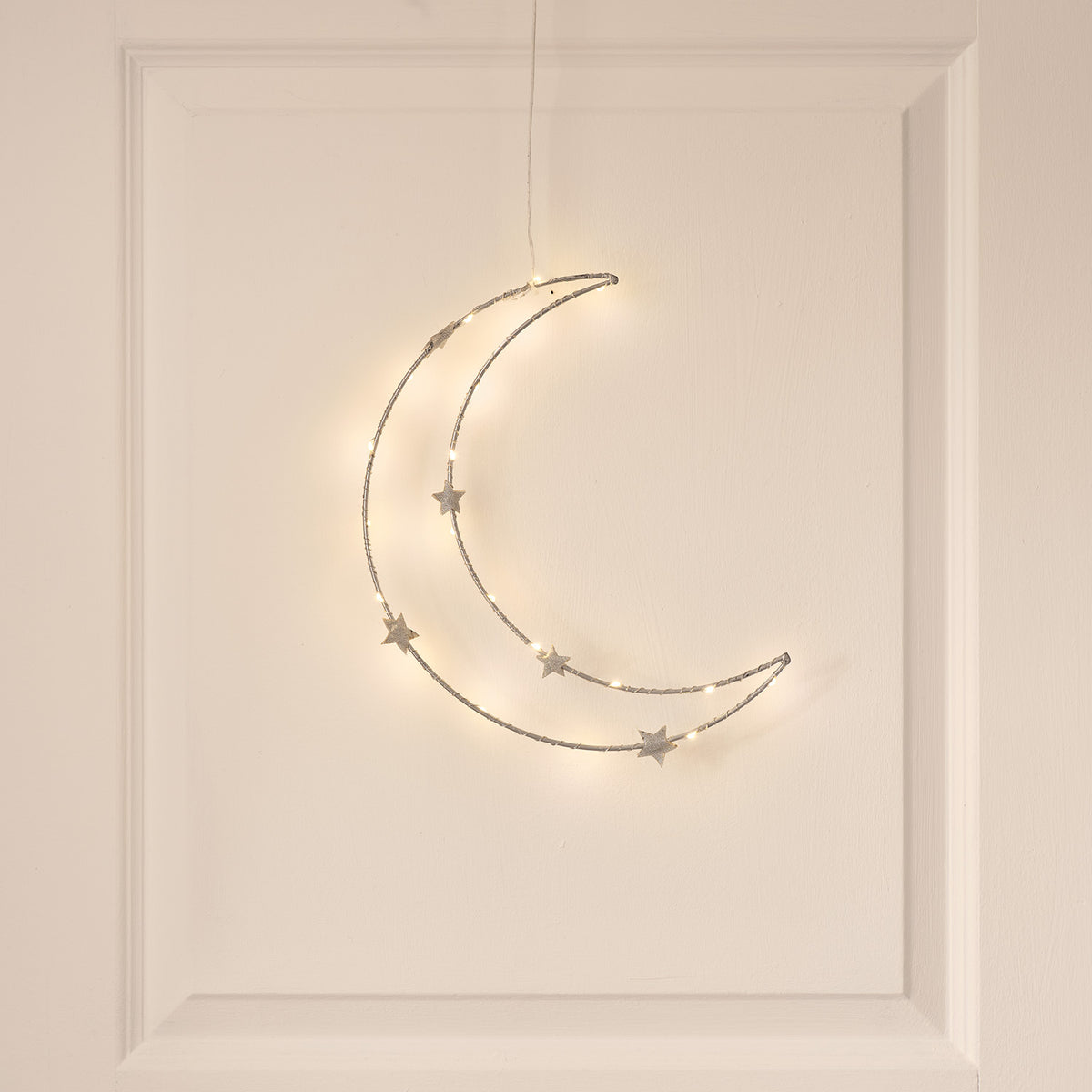 Warmweißer LED-Mond mit Sternen zum Aufhängen