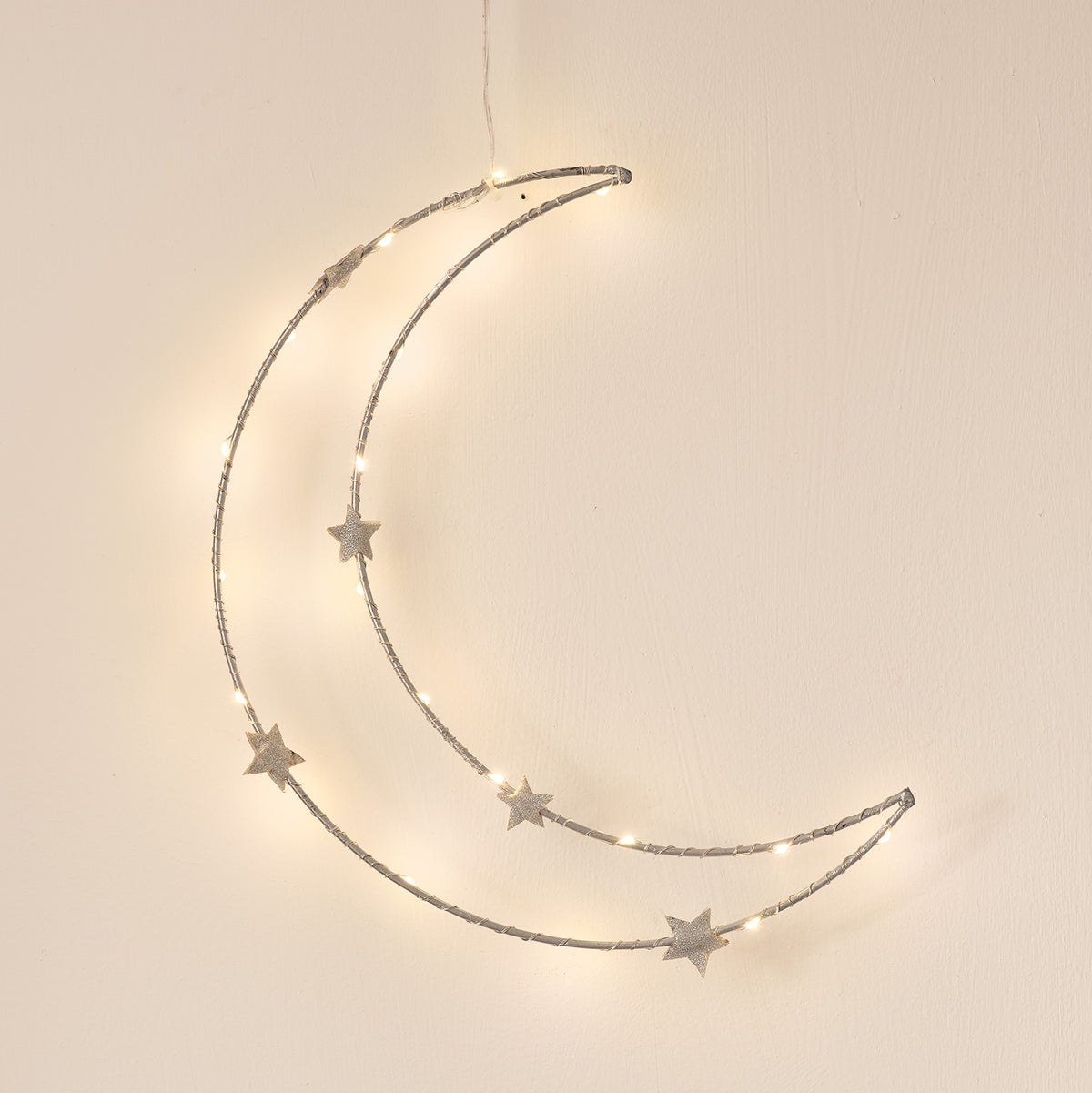 Warmweißer LED-Mond mit Sternen zum Aufhängen
