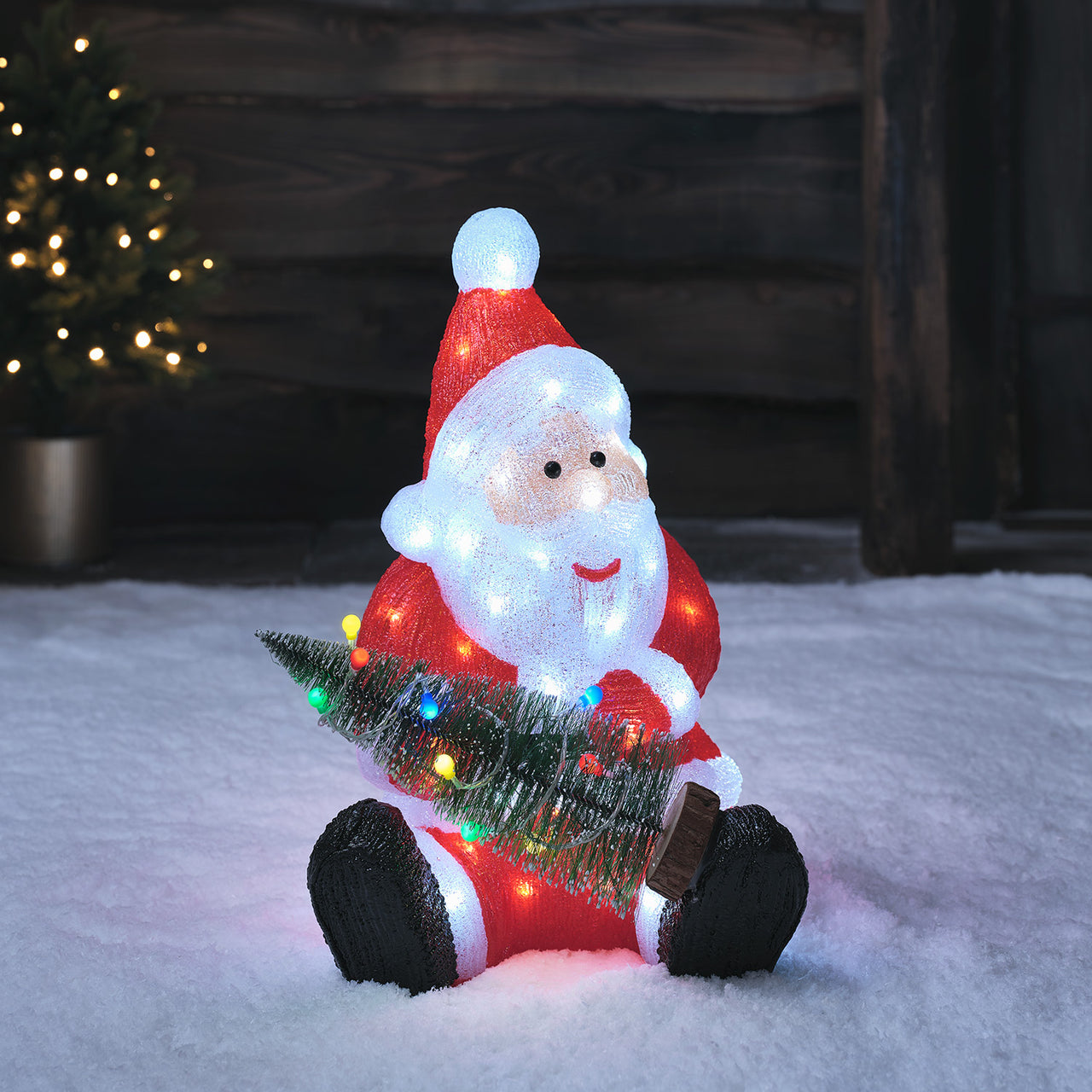 50cm LED Acryl Weihnachtsmann mit Tannenbaum