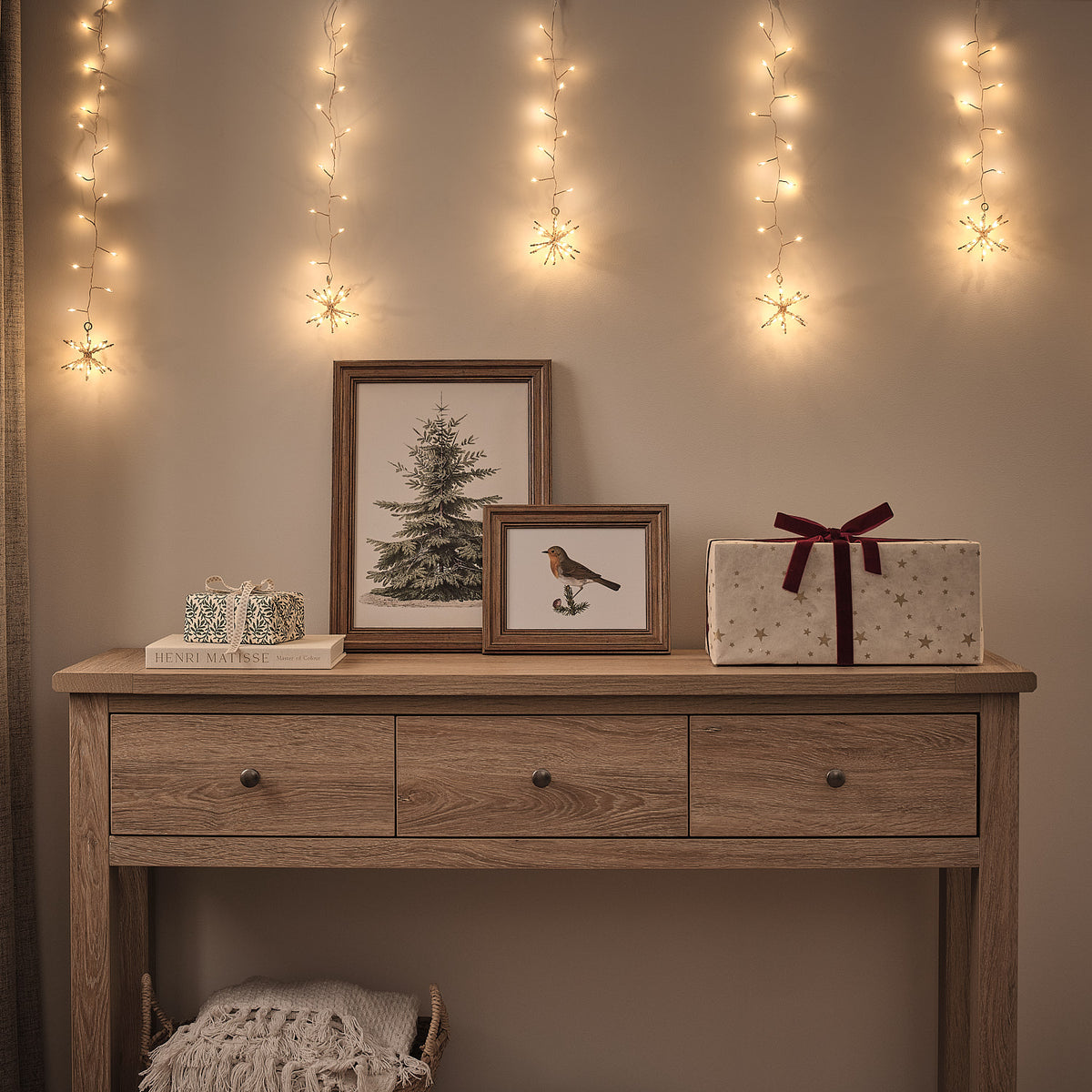 210er LED Cluster Lichtervorhang Starburst in Gold warmweiß