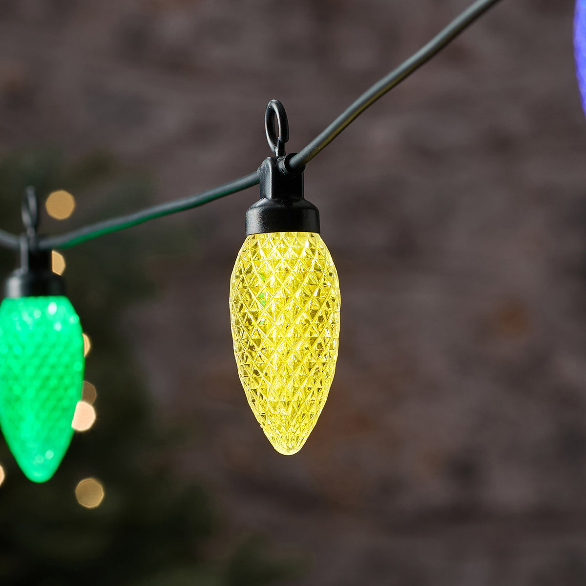 Bunte LED-Tannenzapfen-Lichterkette außen mit 10 LEDs koppelbar close up beleuchtet