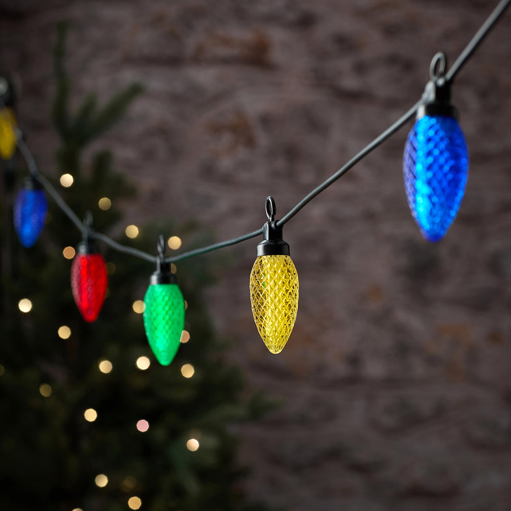 Bunte LED-Tannenzapfen-Lichterkette außen mit 10 LEDs koppelbar unbeleuchtet