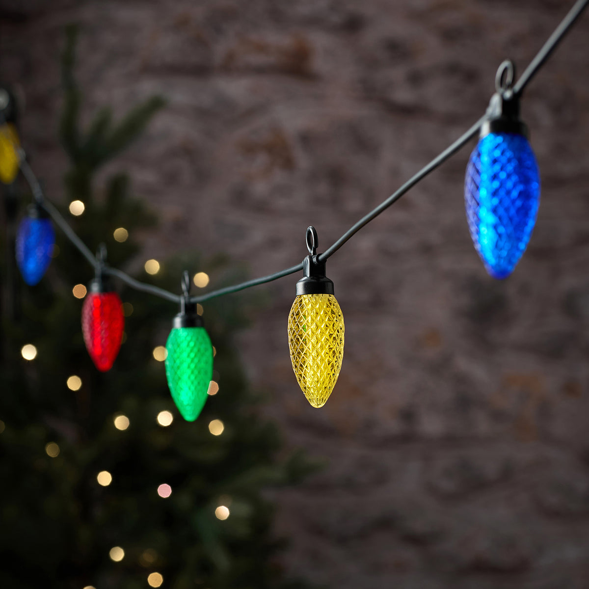 Bunte LED-Tannenzapfen-Lichterkette außen mit 10 LEDs koppelbar unbeleuchtet