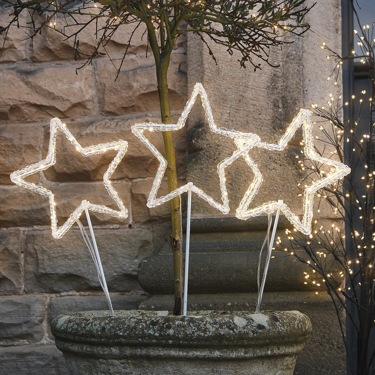 3er-Set warmweiße Acryl LED Stern-Stableuchten mit Netzstecker