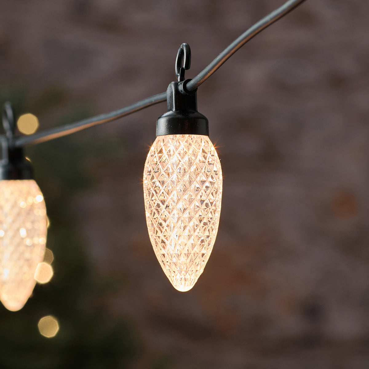 Warmweiße LED-Lichterkette mit 10 Tannenzapfen für den Außenbereich close up