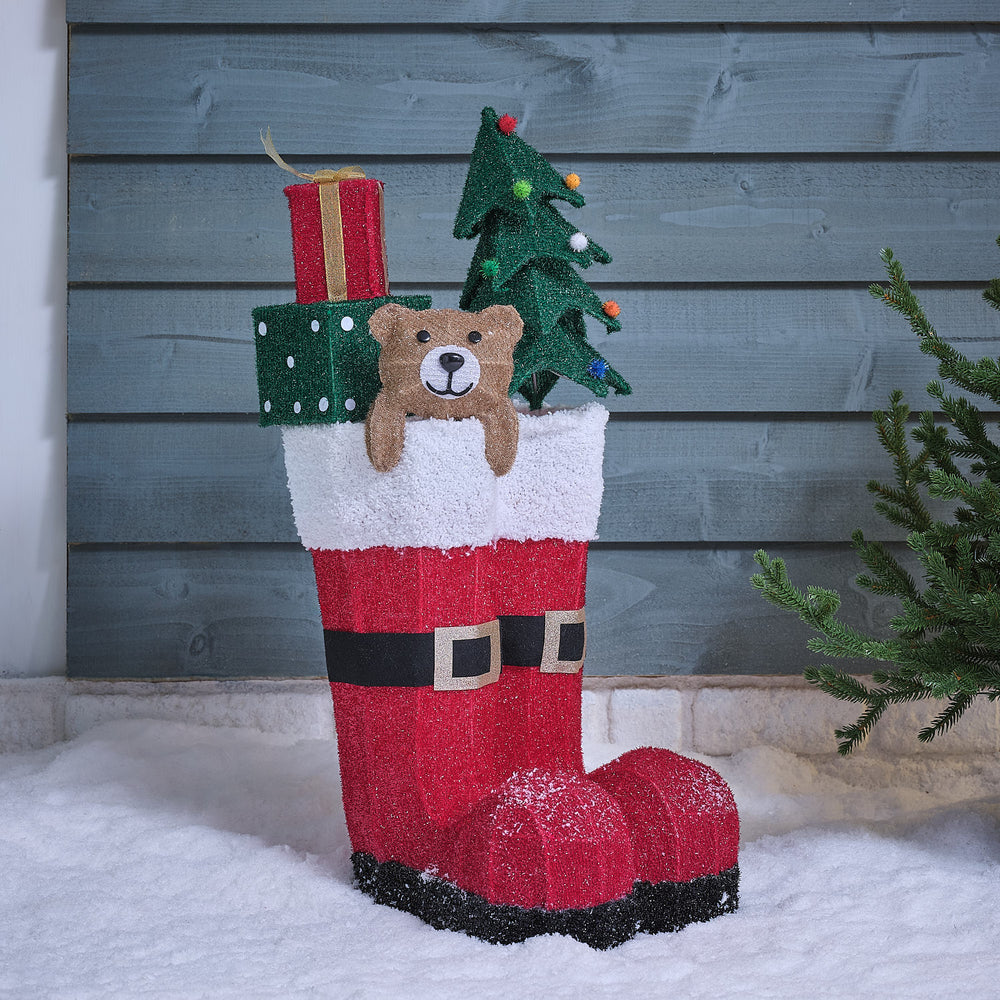 76 cm LED-Weihnachtsstiefel mit Geschenken in Rot für den Außenbereich unbeleuchtet