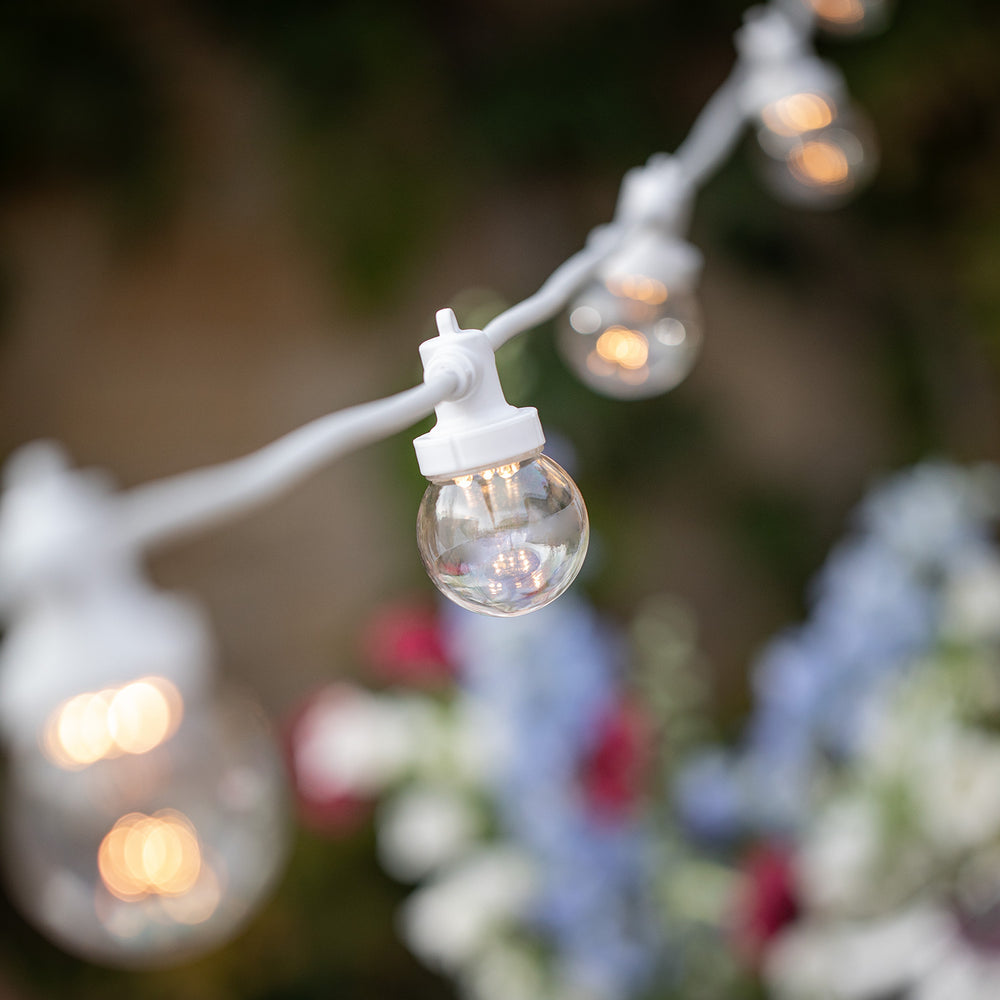 Pro Connect von 30m 60er Party Lichterkette warmweiß transparente Birnen koppelbar weißes Kabel