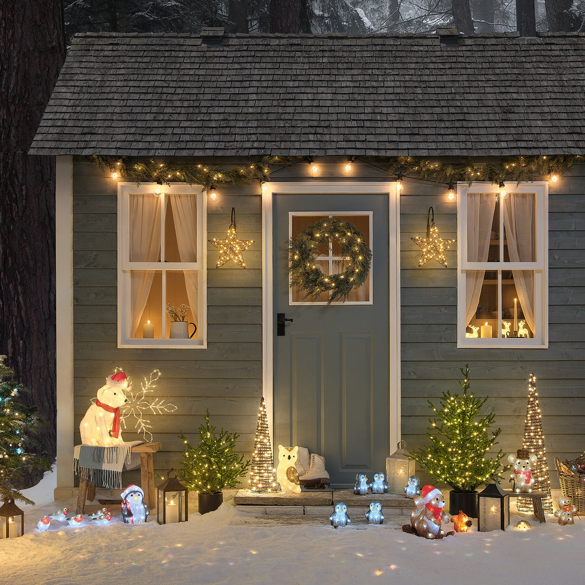 30cm LED Acryl Weihnachtsfigur außen Ollie die Eule mit zweifarbigen LEDs