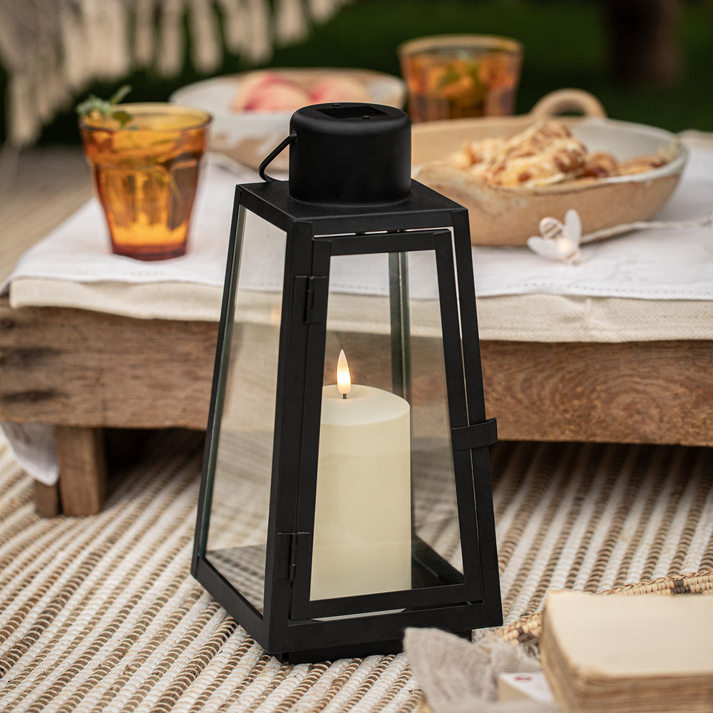 Mittelgroße Palma Solar Laterne schwarz mit TruGlow® Outdoor Kerze