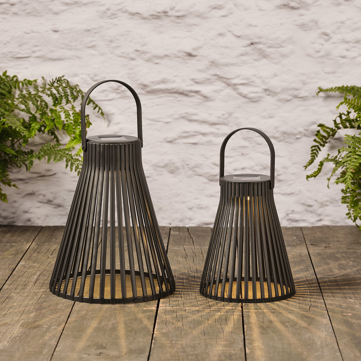 2er Set Solar Laternen Rattan in schwarz
