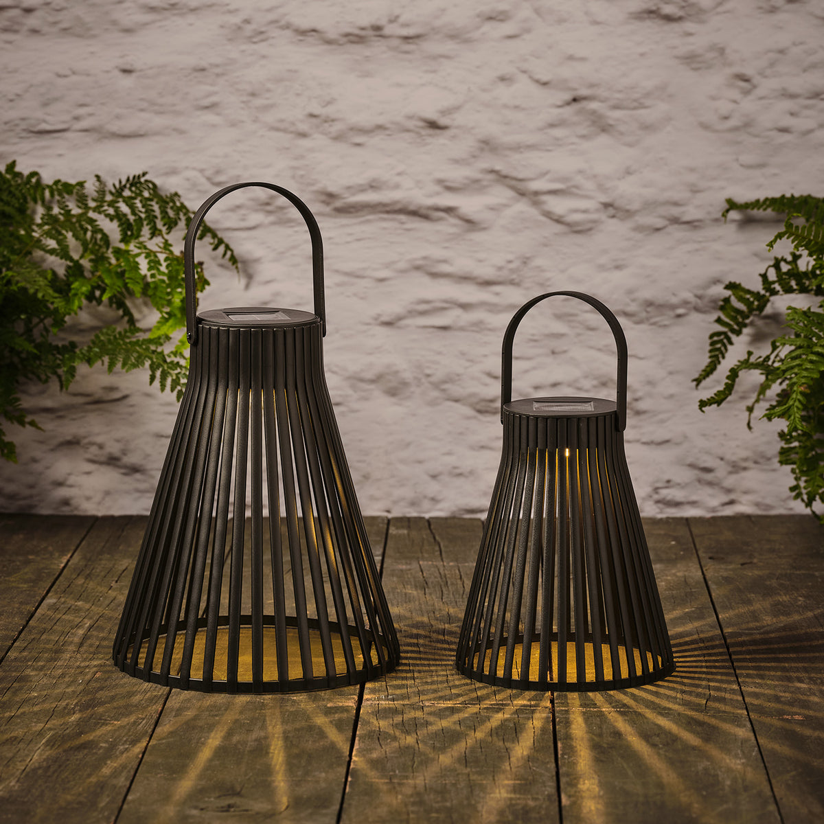 2er Set Solar Laternen Rattan in schwarz