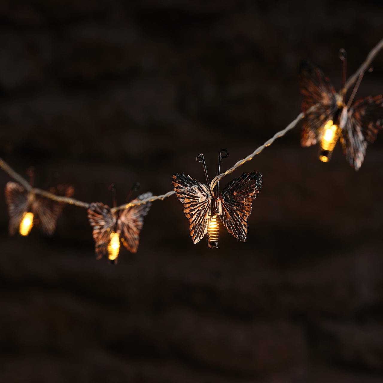 Solar-Lichterkette mit kupferfarbenen Schmetterlingen mit 10 warmweißen LEDs