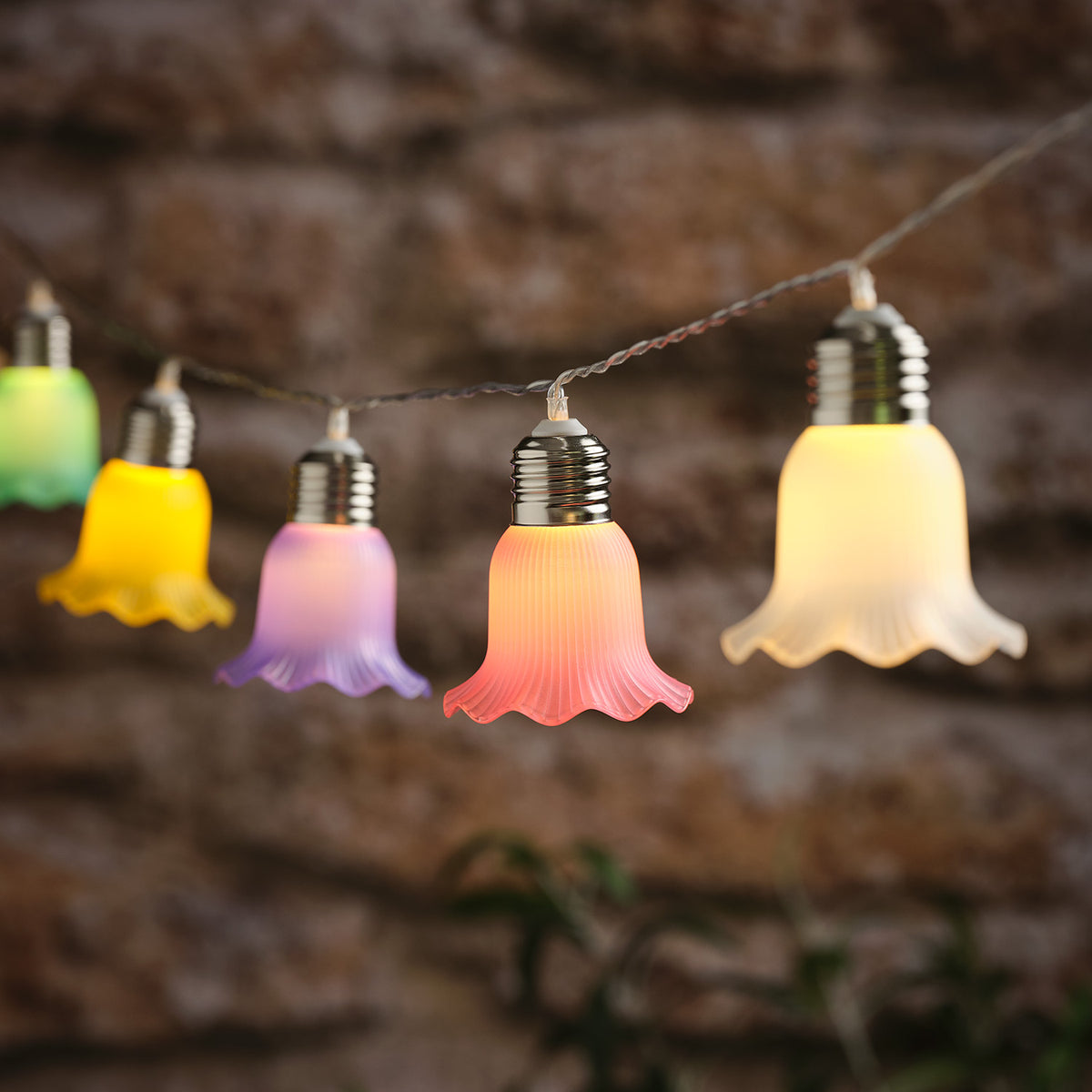 10er Solar-Lichterkette Blumen pastellfarben