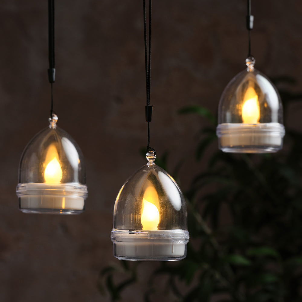 3er Set Mini Solar-Hängelaternen mit warmweißem Flammeneffekt