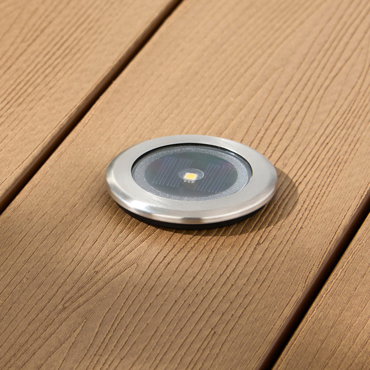 4er Set Solar Terrassen‑Einbaustrahler in Warmweiß, Silber