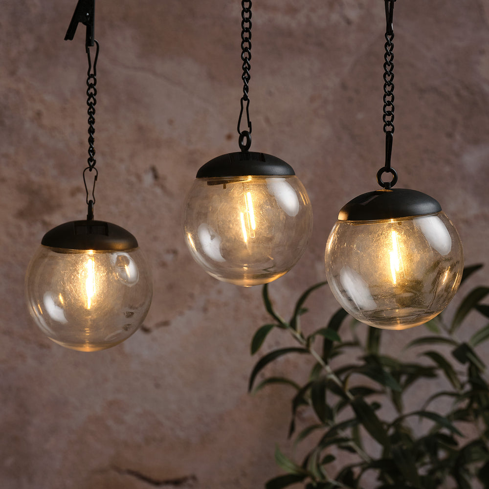 3er Set Solar-Hängelaternenkugeln mit Filament-LED