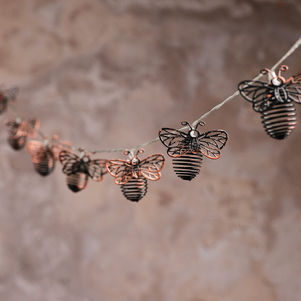 Bienen-Solar-Lichterkette mit 10 warmweißen LEDs aus Metall