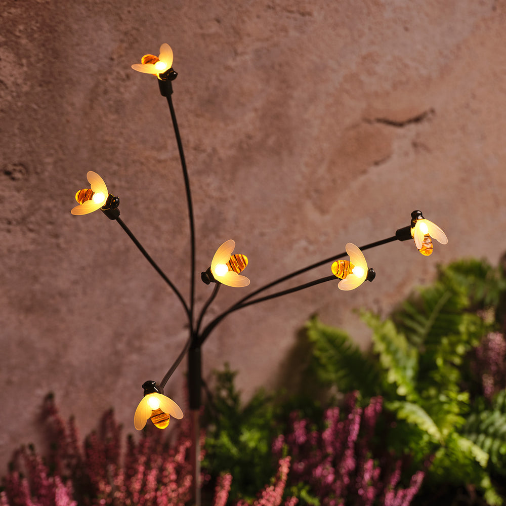 6er Set Bienen Solar-Gartenstecker mit warmweißen LEDs