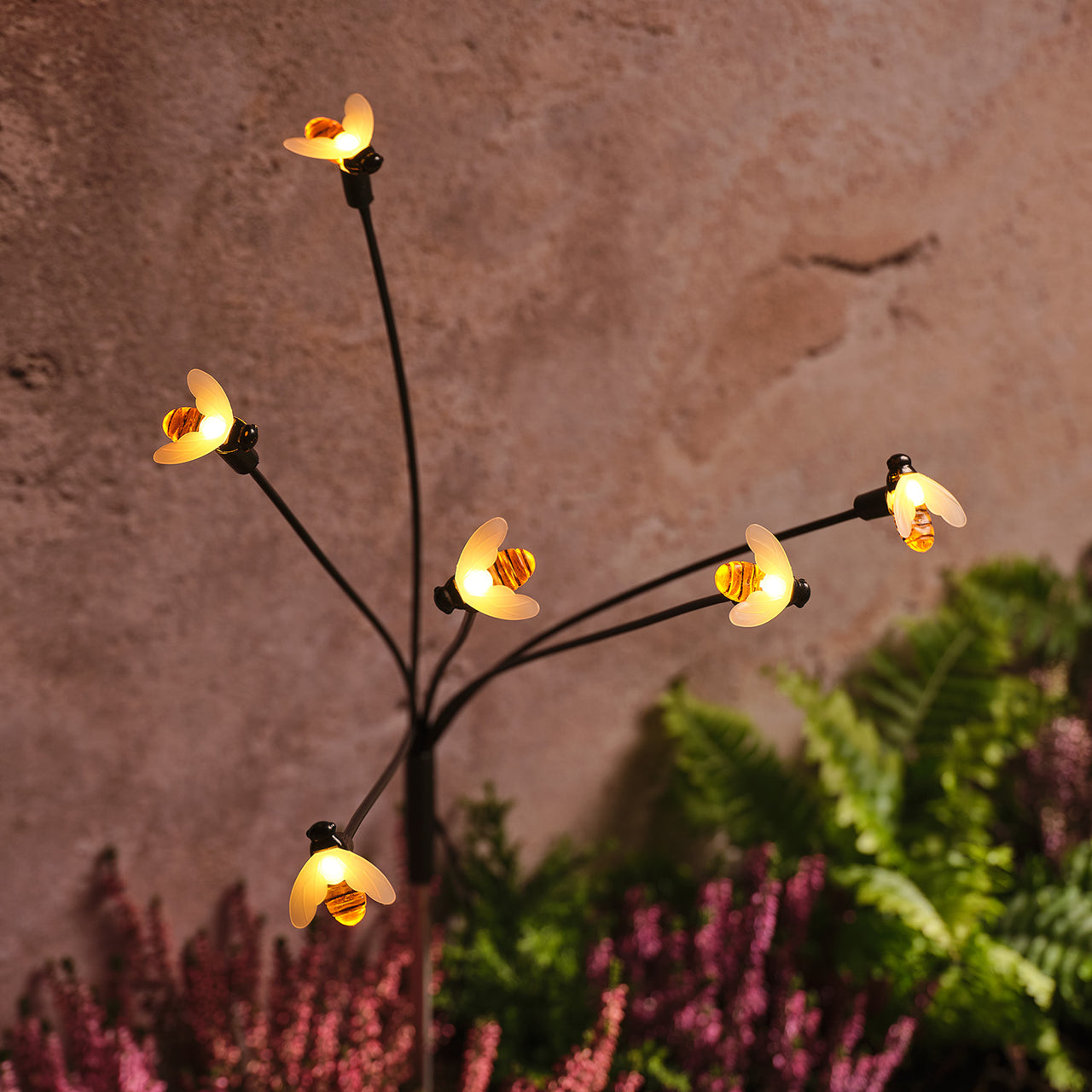 6er Set Bienen Solar-Gartenstecker mit warmweißen LEDs