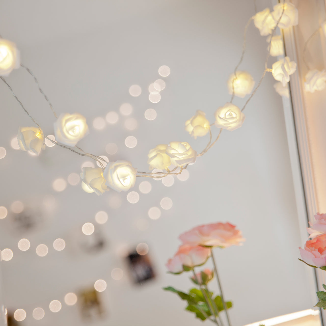 30er LED Rosen Lichterkette  warmweiß