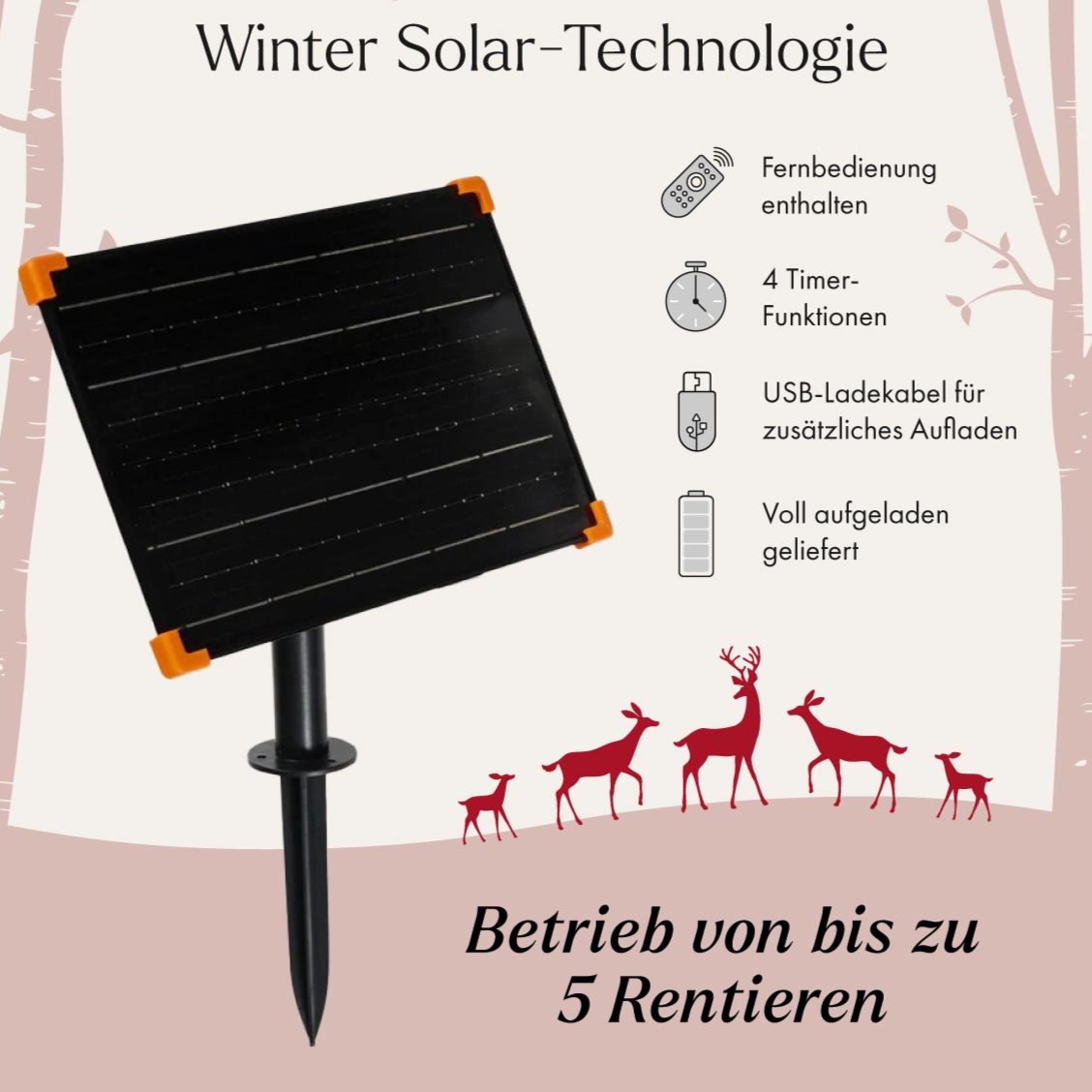 3er Set Bicolor Solar-LED-Rentierfamilie L Swinsty aus Acryl