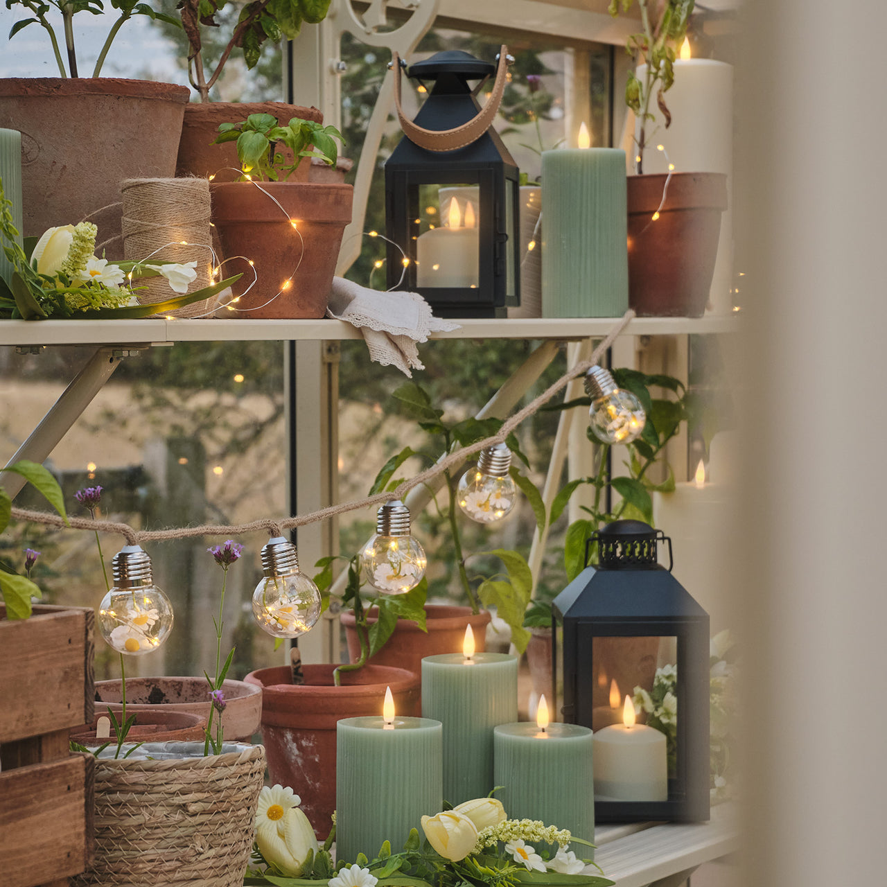 10er batteriebetriebene LED-Lichterkette mit Blumen in warmweißen Glühbirnen