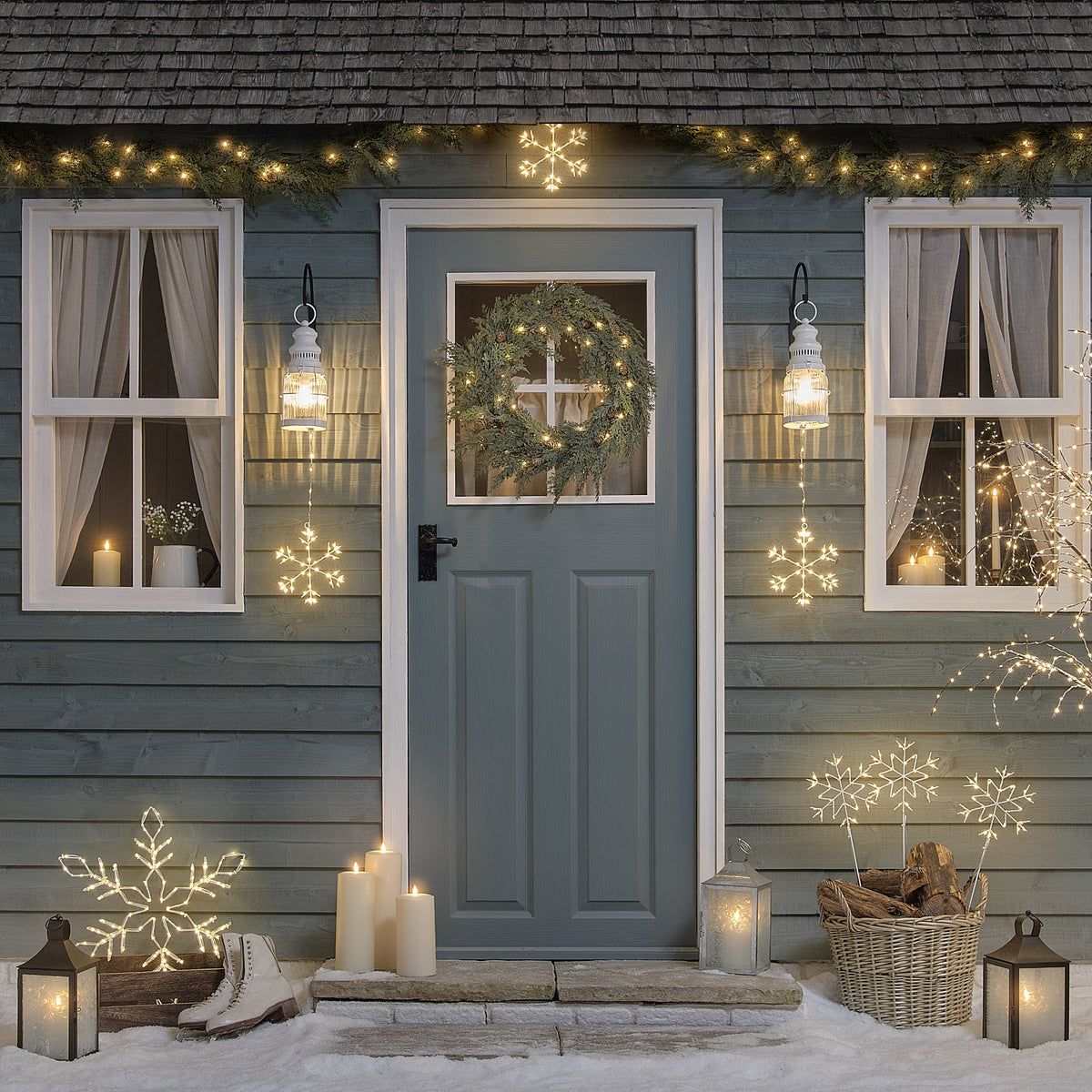 3er Set weiße Schneeflocken Stableuchten mit 90 warmweißen Mikro-LEDs