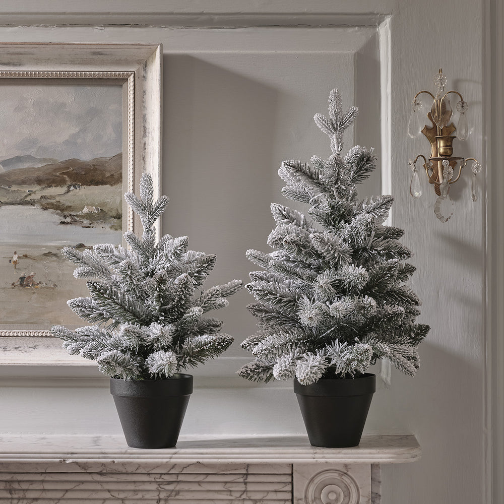 2er-Set innen vorgelichtete verschneite Weihnachtsbäume